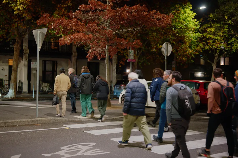 Gallery image: 03 pizza 01 walking to dinner after the meeting.webp