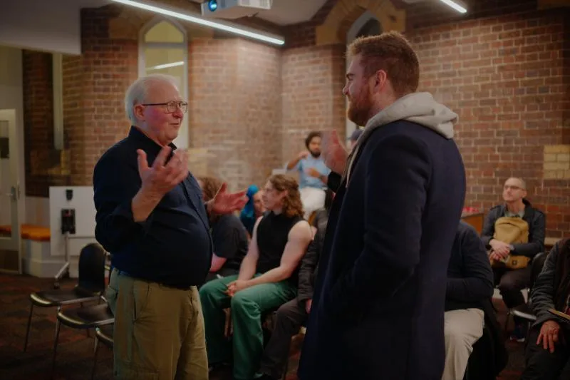 Gallery image: 01 talking 03 june sharing an idea with the group.webp